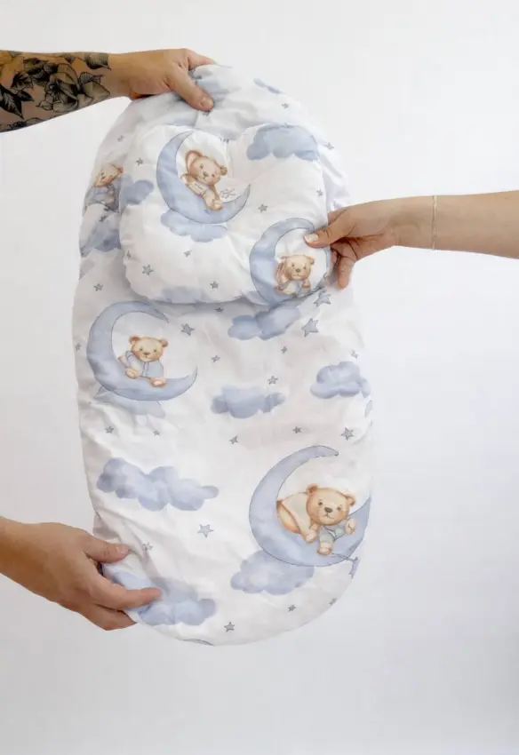 Непромокаюча простинь + подушка у візочок на резинці. Колір: Сірий/Блакитний . Home.mama