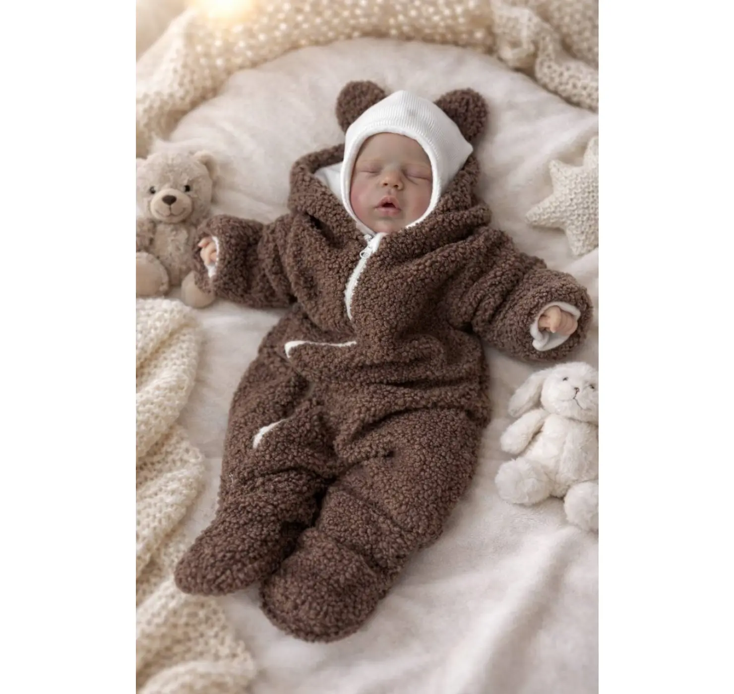 Шапочки Тедді. Розмір: 0-3 міс. Колір : Білий/Молочний. Home.mama вид 3