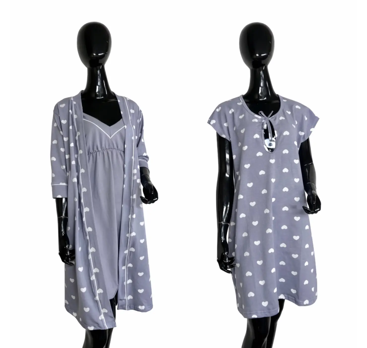 Комплект у пологовий халат та нічна кант сердечко | Колір: Сірий. Розмір: 44/46. Home.mama