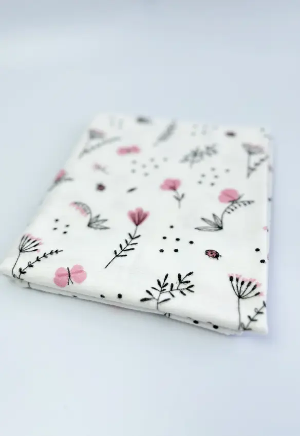 Пелюшка бавовняна. Принт: Квіточки. Матеріал: Бавовна. Колір:  Рожевий | Розмір: 90х80. Home.mama
