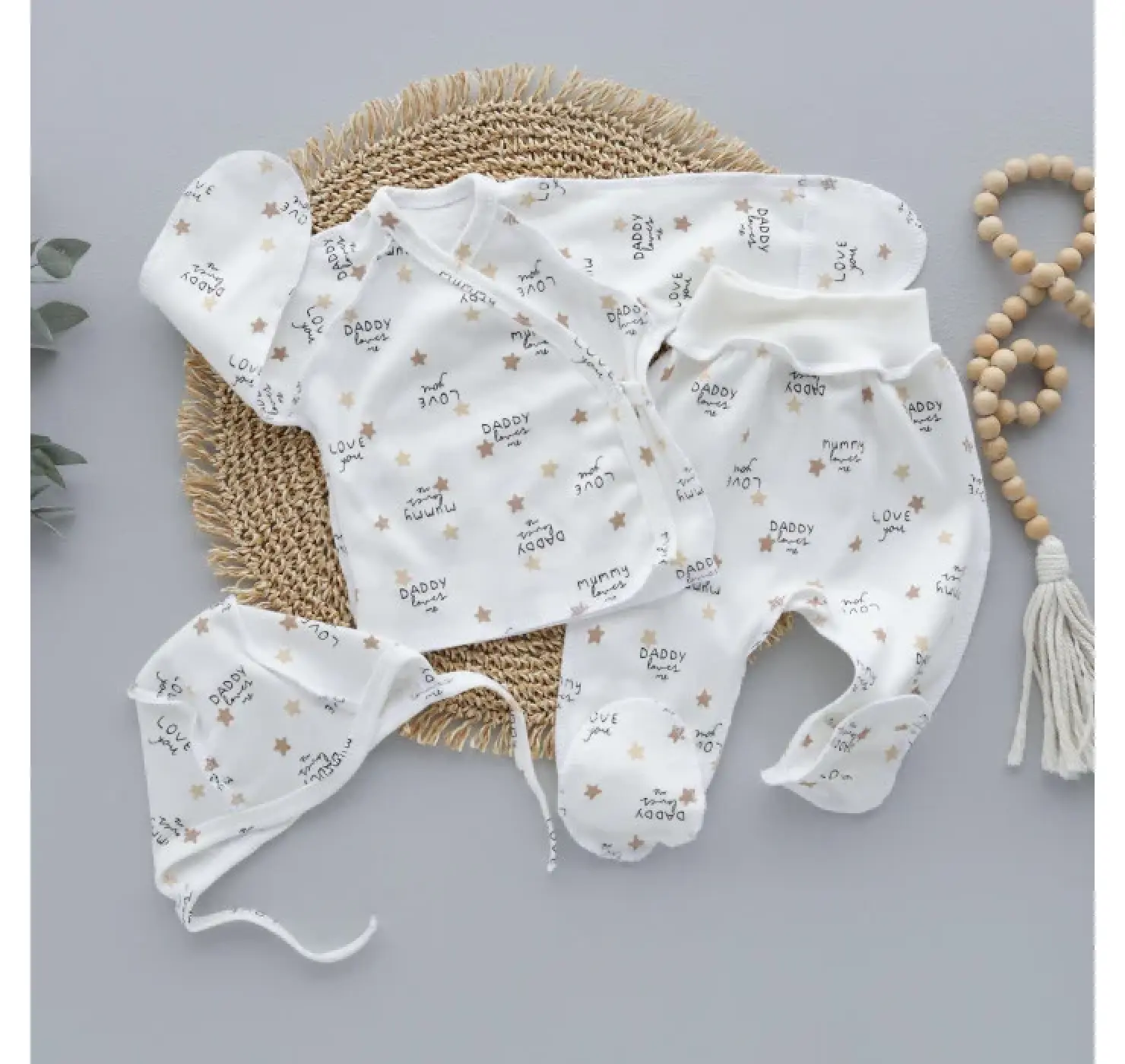 Набір 3в1: Льоля, повзунки та шапочка на зав’язках Кохаю Mummy. Матеріал: Інтерлок. Колір: Молочний. Розмір: 56 (0-1міс). Home. mama.