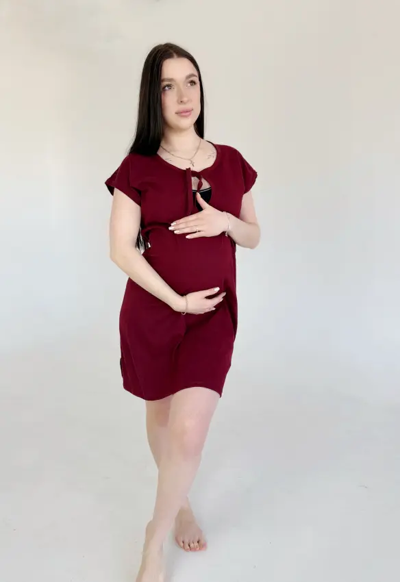 Нічна з великим вирізом на пологи . Розмір: 58/60 | Колір: Бордо . Сонечко