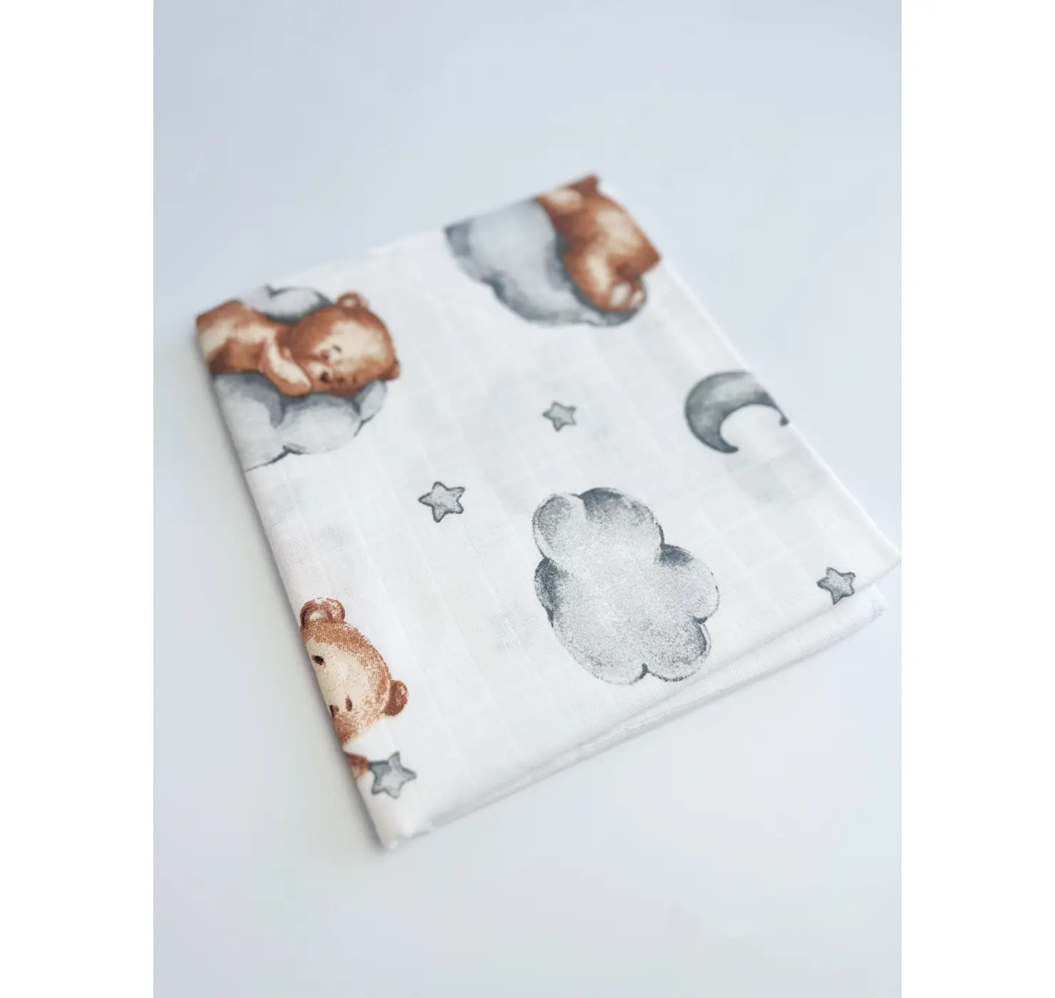 Пелюшка муслін звичайний. Принт Ведмедики. Колір: Бежевий. Розмір: 100х80 | Матеріал: Муслін.