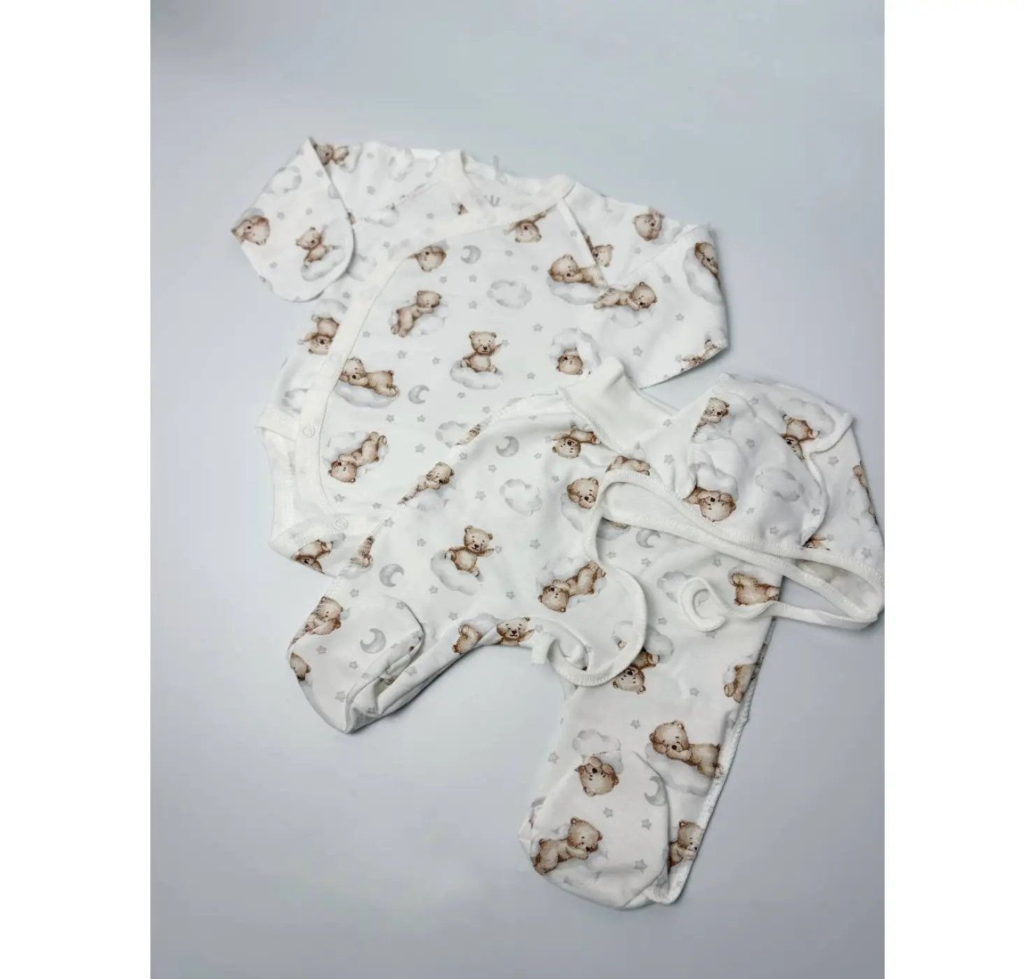 Комплект начіс (Боді, повзунки, шапочка). Розмір: 56 | Колір: Бежевий. Sweet Mario вид 1