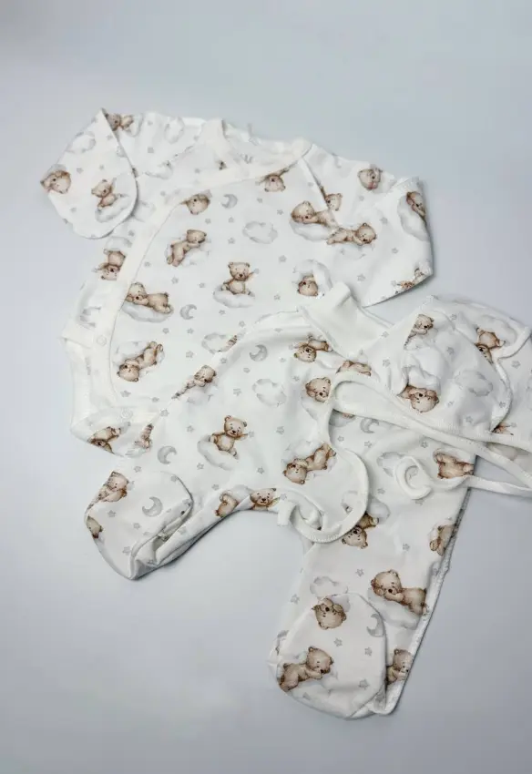 Комплект начіс (Боді, повзунки, шапочка). Розмір: 56 | Колір: Молочний/Сірий. Sweet Mario