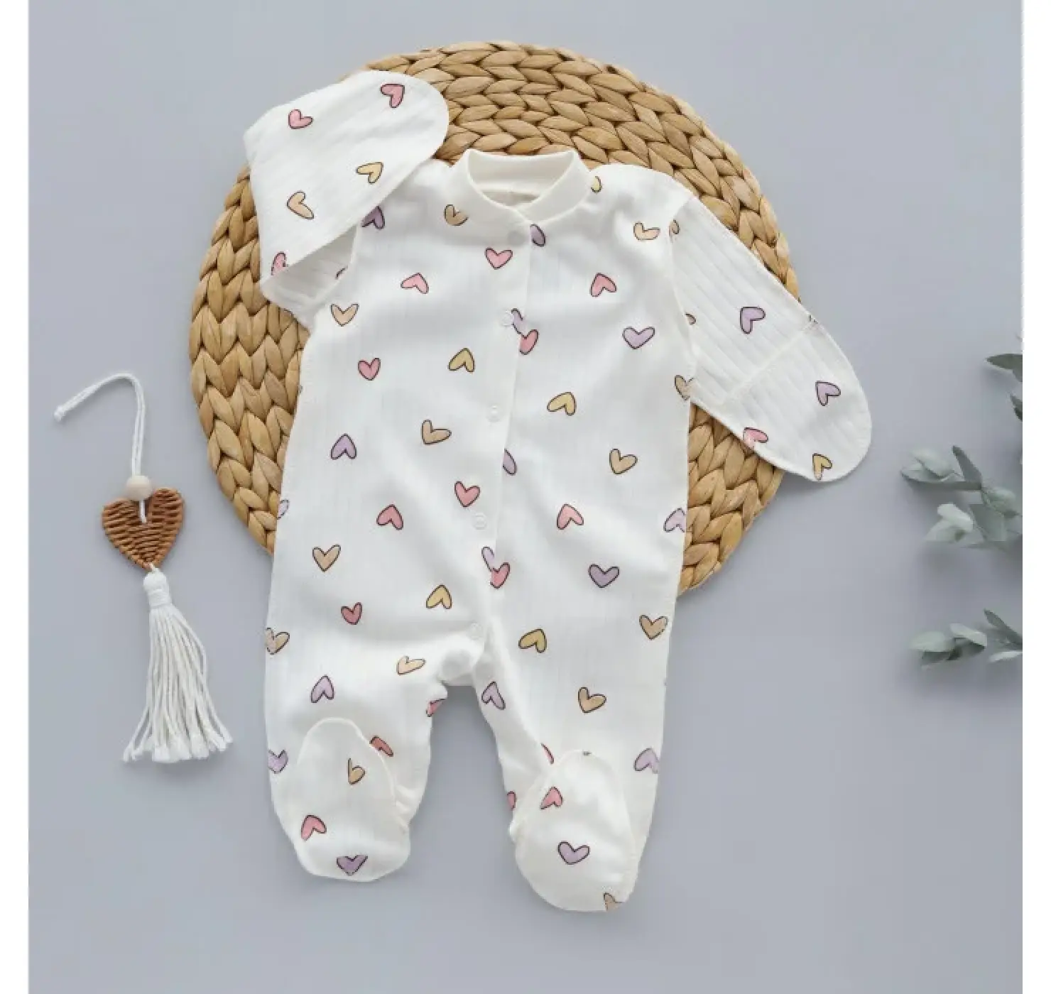 Чоловічок Сердечко Фіолетове (Рубчик). Колір: Молочний/Пудровий. Розмір: 56 (0-1міс). Home.Mama.