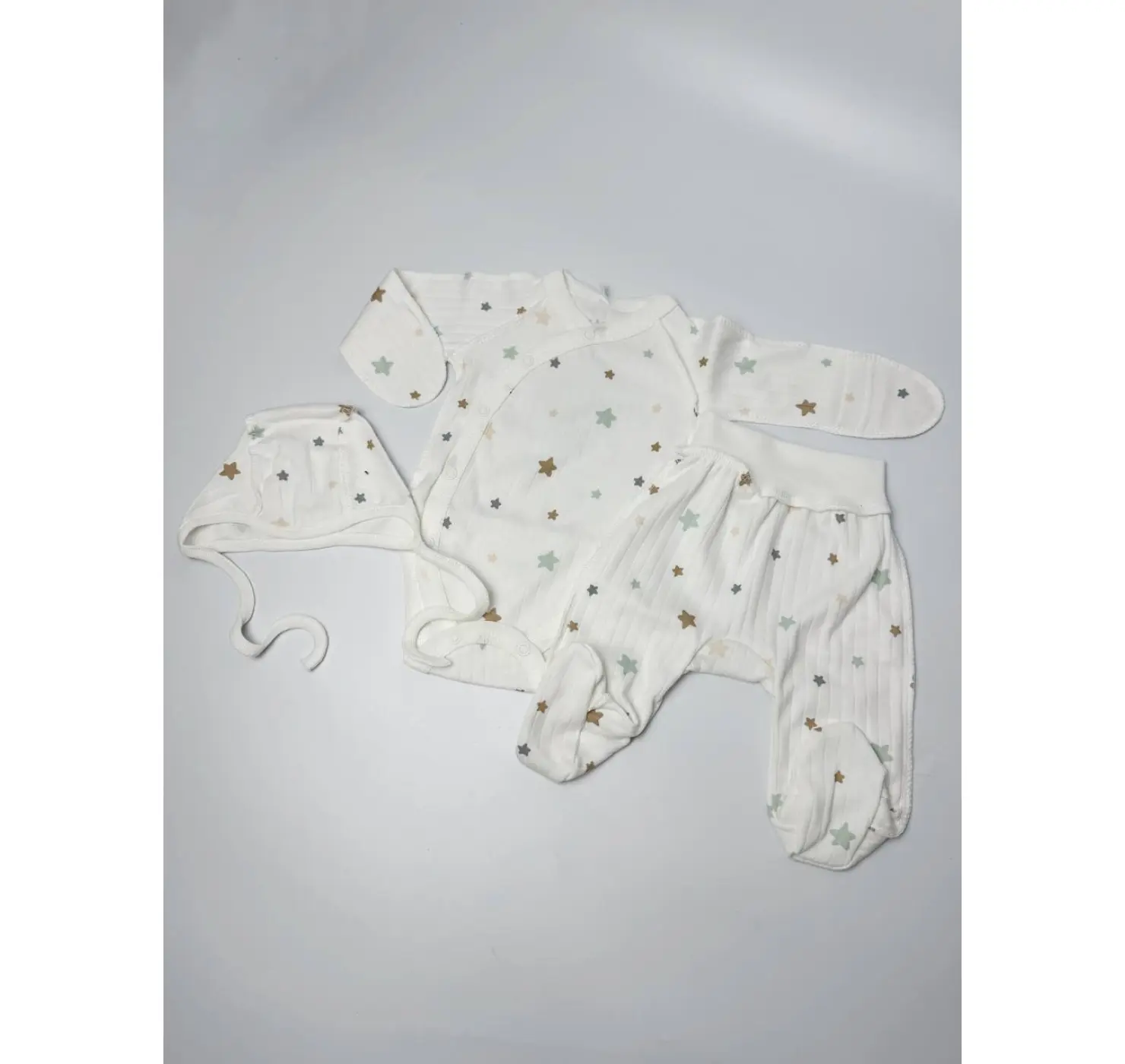 Комплект (Боді, повзунки, шапочка). Розмір: 56 | Колір: Бежевий. Sweet Mario вид 2