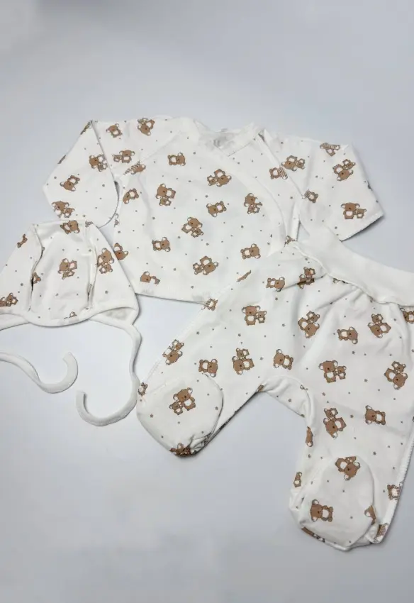 Утеплений комплект (сорочечка, повзунки, шапочка). Розмір: 56 | Колір: Мокко/Молочний. Sweet Mario