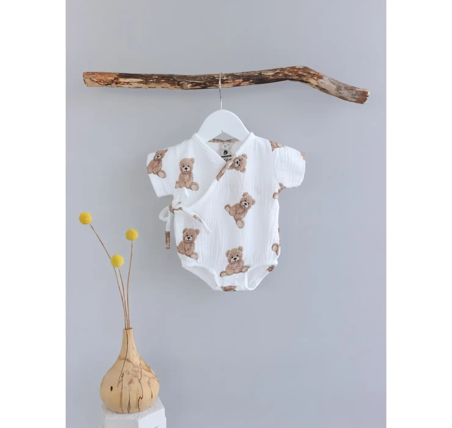 Мусліновий ромпер. Принт: Ведмедики. Розмір: 56. Колір: Бежевий/Коричневий. MINIKIN