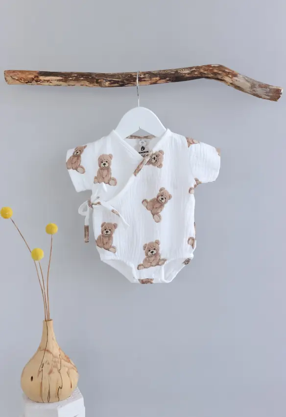 Мусліновий ромпер. Принт: Ведмедики. Розмір: 62. Колір: Бежевий/Коричневий. MINIKIN