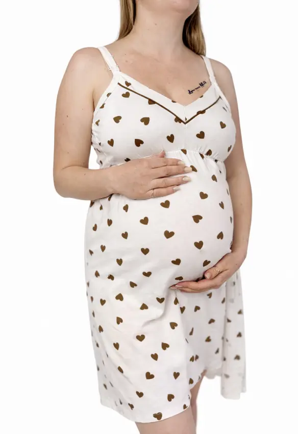 Нічна сорочка для годування. На кліпсі. Розмір: 56/58 | Колір: Молочний. Принт: Сердечко. Home.Мama