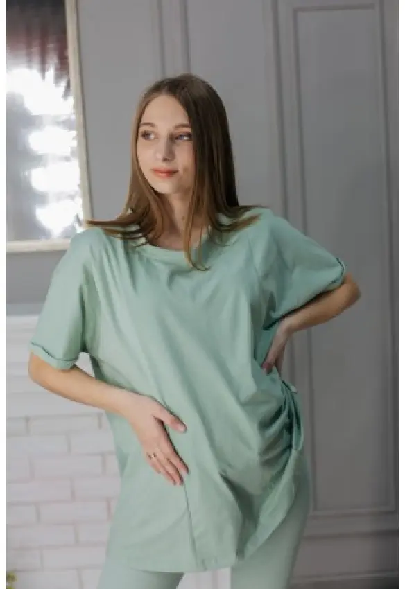 Футболка для вагітних оверсайз з секретом для годування . Колір: Оливка. Happy Nenia