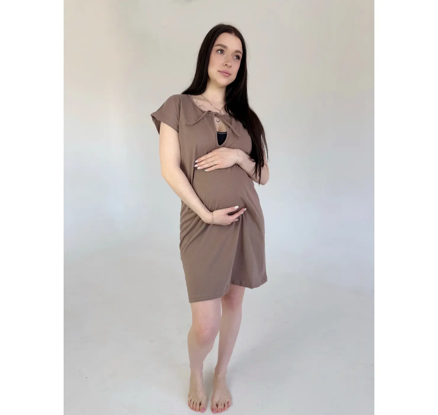 Нічна з великим вирізом на пологи . Розмір: 42/44 | Колір: Мокко. Сонечко