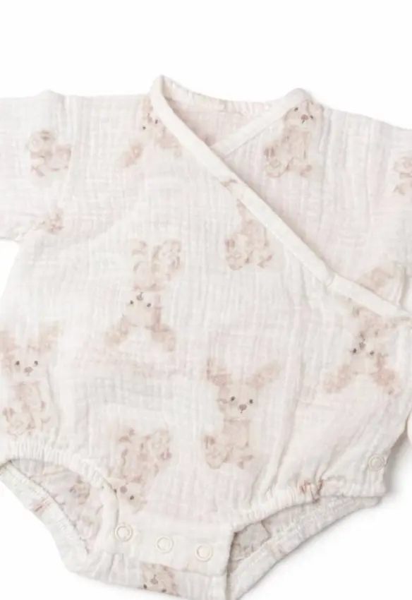 Мусліновий ромпер. Принт: Зайчик. Розмір: 56. Колір: Молочний/Пудровий. MINIKIN