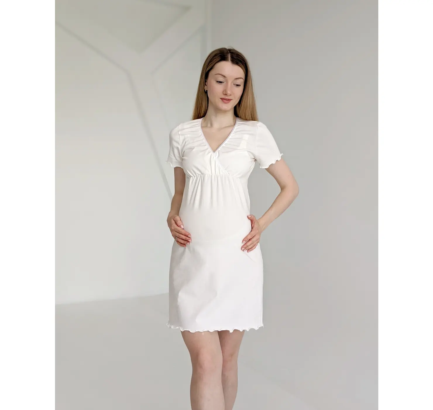 Сорочка для вагітних та годуючих навхрест рукав. Колір: Молочний.| Розмір: 42/44. DIVATEX вид 3