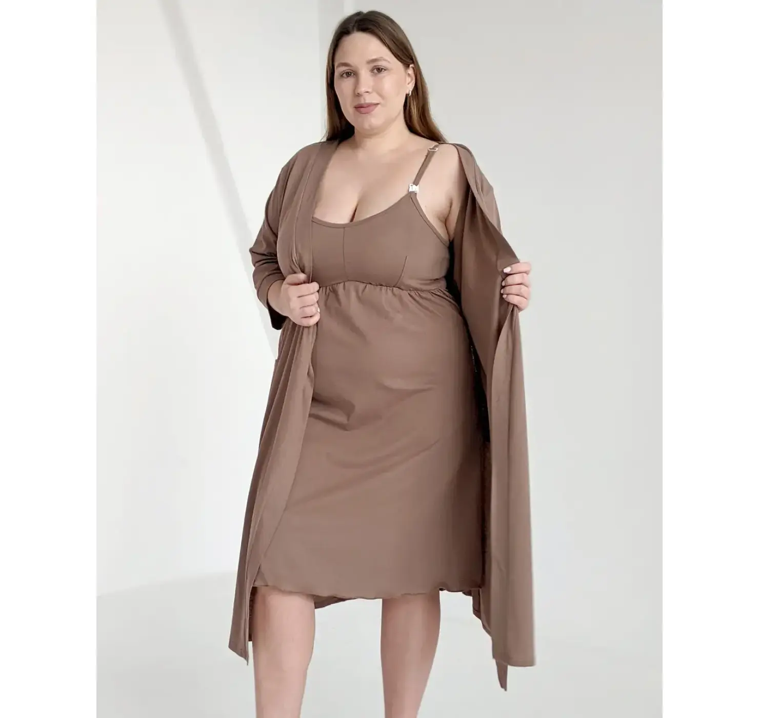 Комплект халат і сорочка у пологовий. Колір: Капучино | Розмір: 54/56. DIVATEX