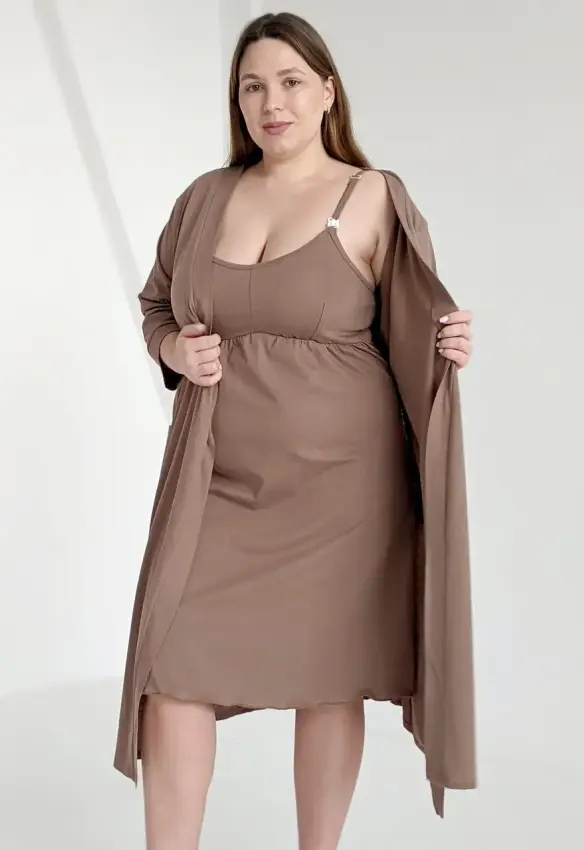 Комплект халат і сорочка у пологовий. Колір: Капучино | Розмір: 50/52. DIVATEX