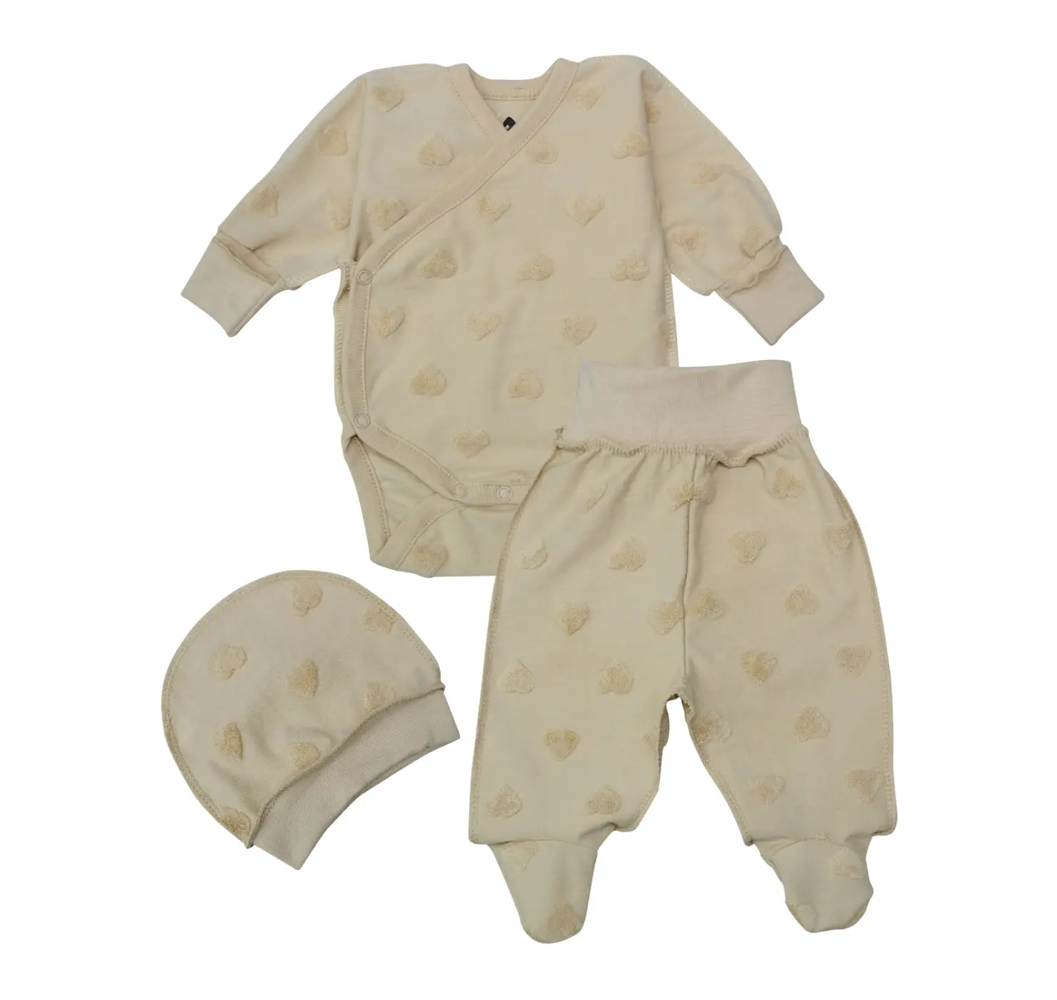Комплект  (Боді, повзунки, шапочка). Розмір: 56 | Колір: Молочний. MiNiKIN вид 1