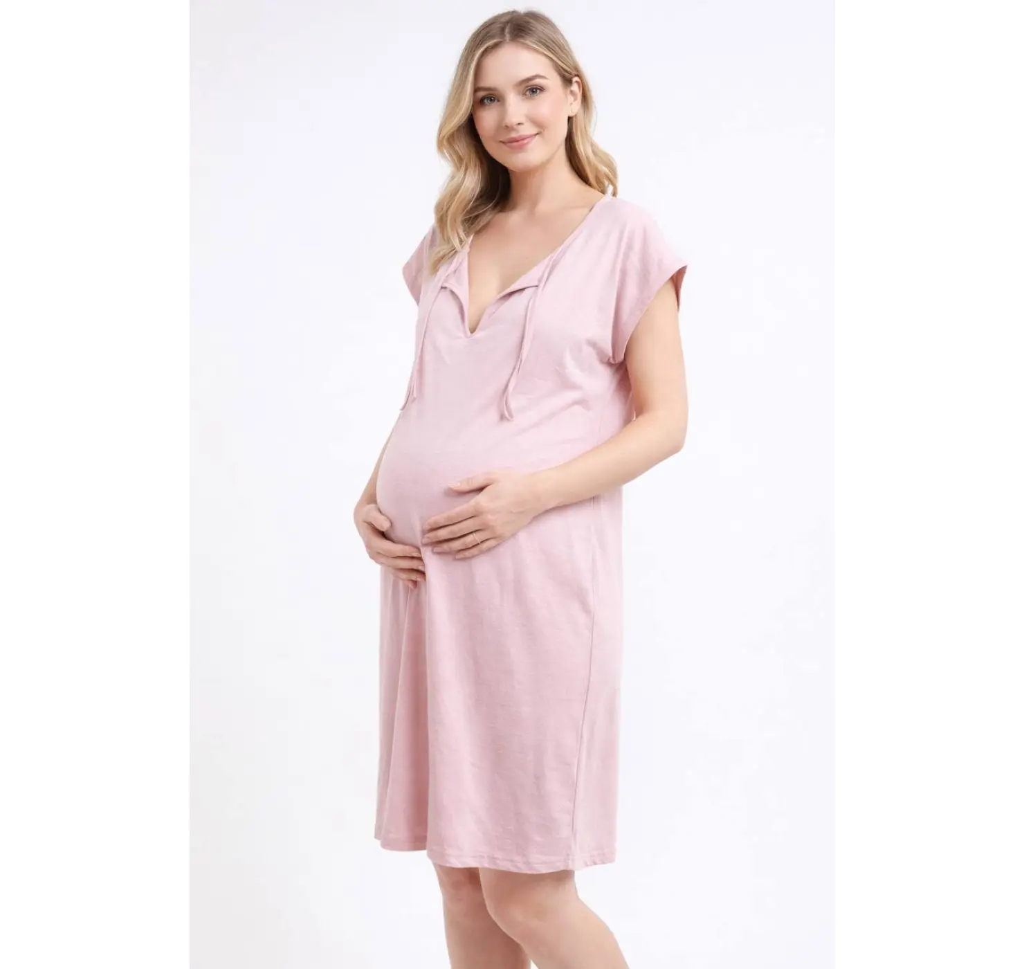 Нічна з великим вирізом на пологи . Розмір: 54/56 | Колір: Пудра. Сонечко вид 1