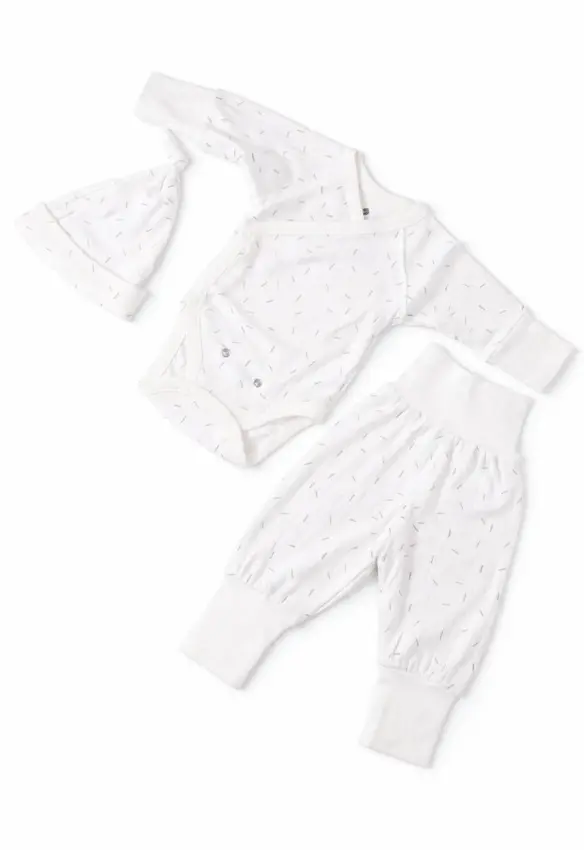 Комплект рубчик зростаючий (Боді, повзунки, шапочка). Принт: Рисочка. Розмір: 50/56 | Колір:Молочний/ Бежевий. MiNiKIN