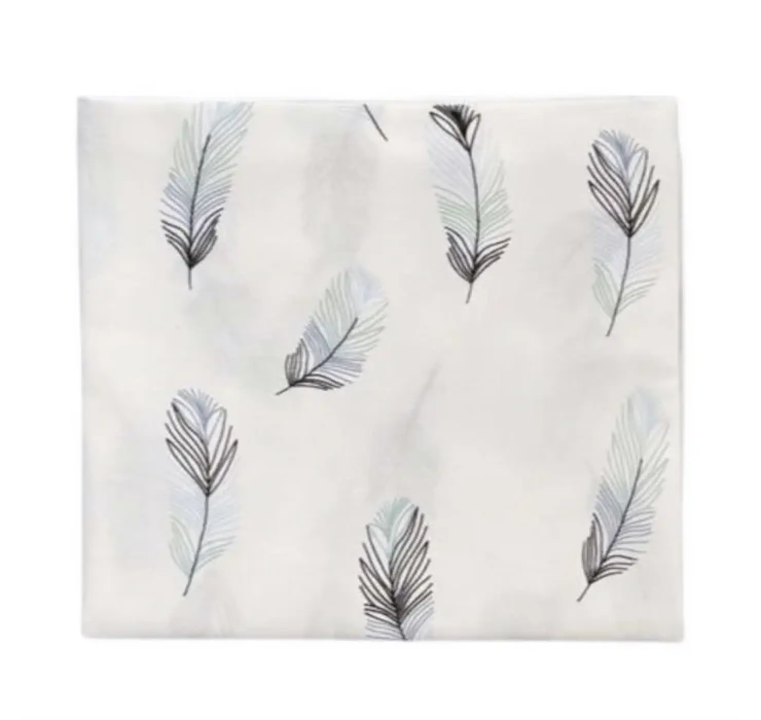 Пелюшка бавовняна. Колір: Зелений. Принт: Пір'я. Матеріал: Блакитний. | Розмір: 90х80. Home.mama