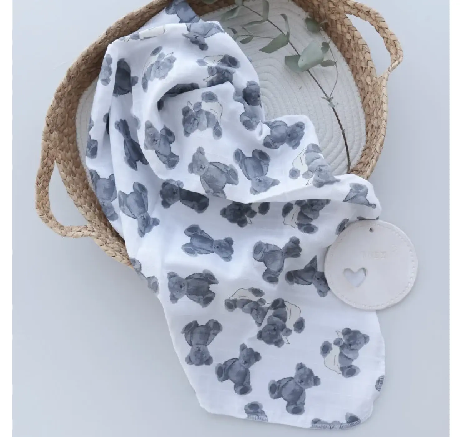 Пелюшка муслін звичайний. Принт Ведмедики. Колір: Сірий. Розмір: 100х80 | Матеріал: Муслін.