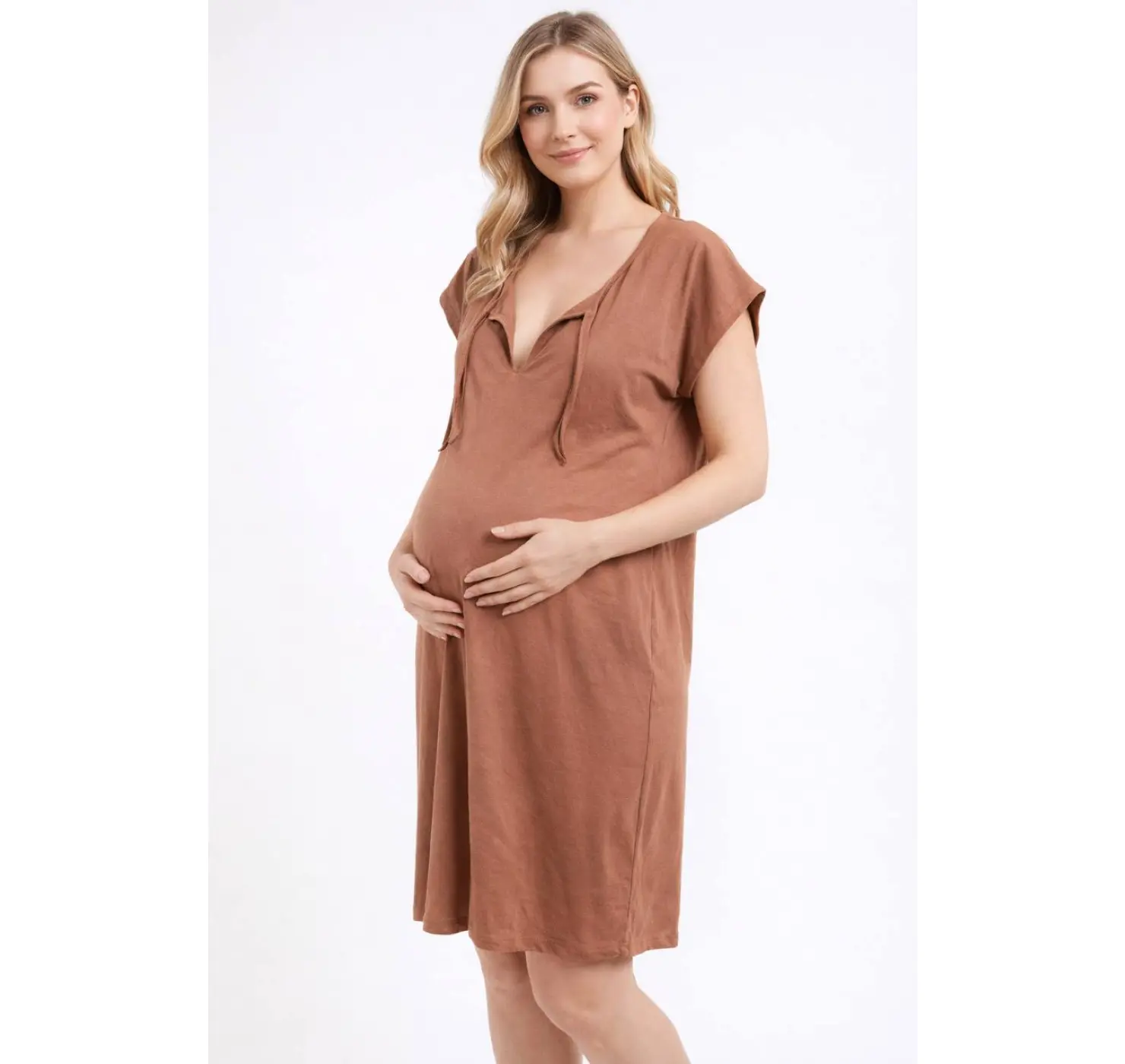 Нічна з великим вирізом на пологи. Розмір: 58/60| Колір: Карамельний . Сонечко