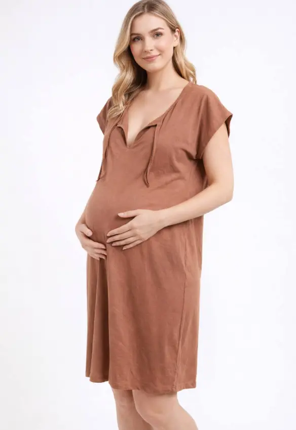 Нічна з великим вирізом на пологи. Розмір: 58/60| Колір: Карамельний . Сонечко
