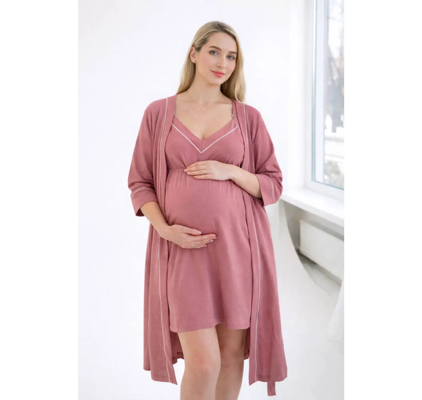 Комплект у пологовий халат та нічна кант | Колір: Корал. Розмір: 56/58. Сонечко