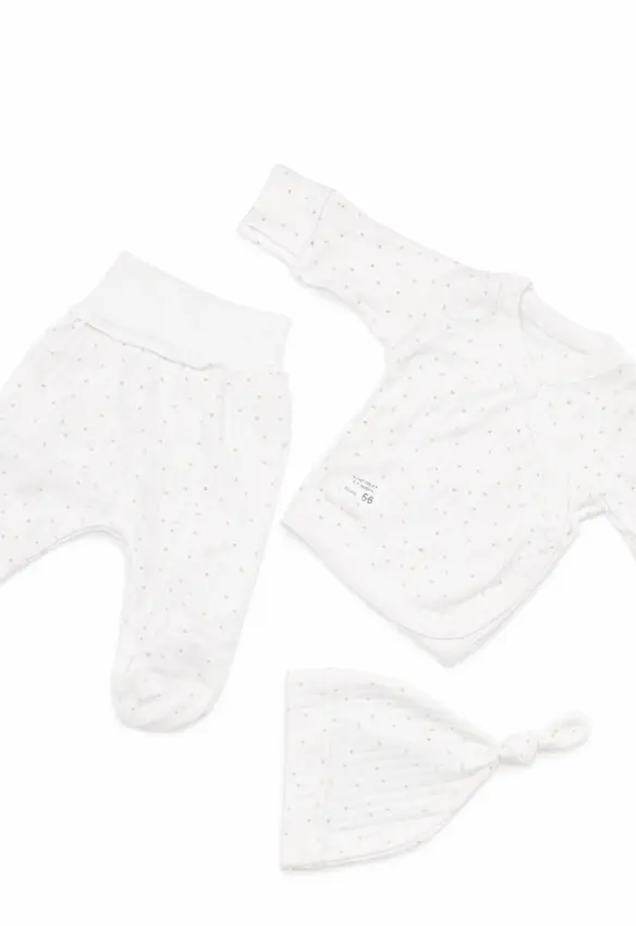 Набір 3в1: Льоля, повзунки та шапочка вузлик. Принт: Горошок. Матеріал: Рубчик. Розмір: 56 (0-1міс.). Home.mama