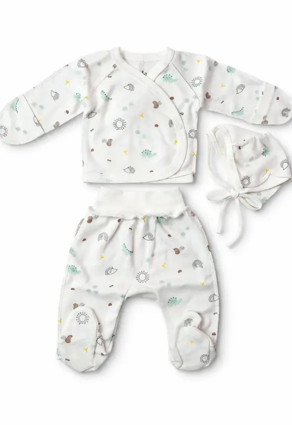 Комплект (сорочечка, повзунки, шапочка). Принт  Звірята. Розмір: 56 | Колір: Білий. Sweet Mario