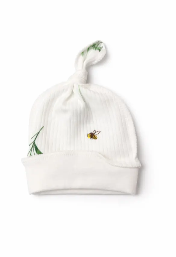 Шапочка в пологовий. Принт Квіти. Колір : Білий | Розмір: 0-2 міс .Sweet Mario