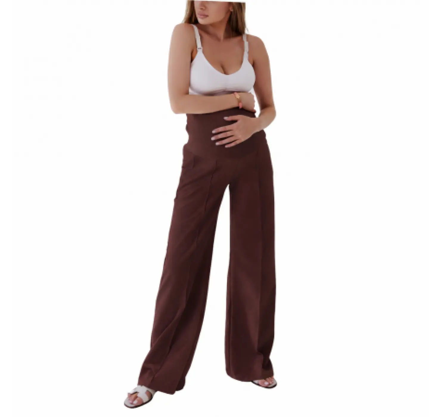 Штани палаццо для вагітних з кишенями | Розмір: 2XL. Колір: Шоколадний. HN вид 6
