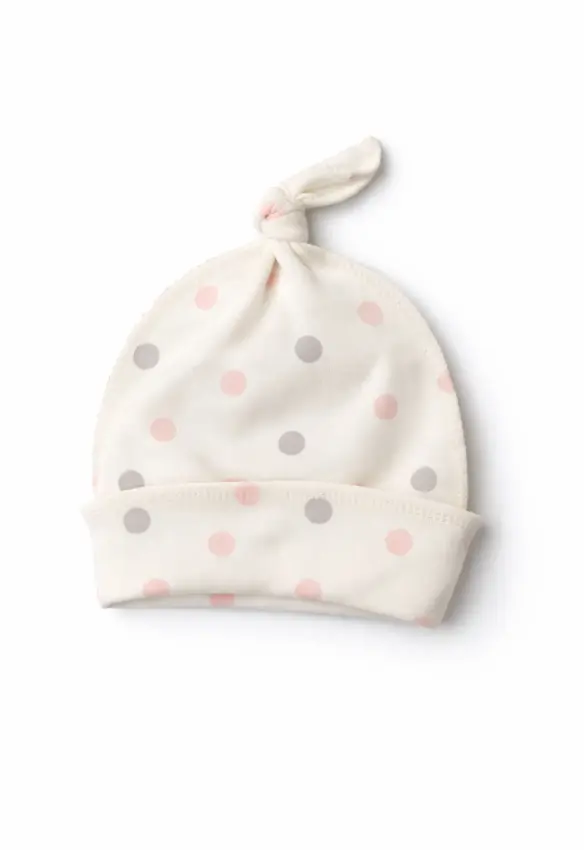 Шапочка в пологовий з вузликом.Принт: Горошок. Колір : Молочний | Розмір: 0-2 міс .Sweet Mario