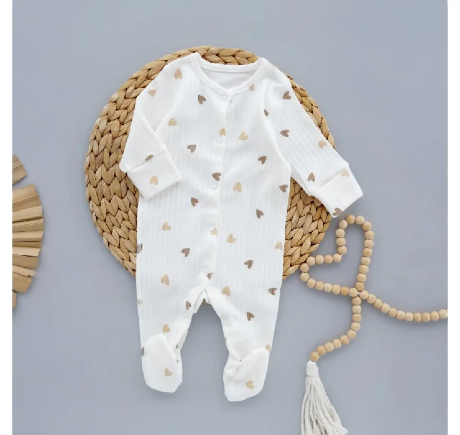 Чоловічок Сердечко Бежеве (Рубчик). Колір: Бежевий. Розмір: 56 (0-1міс). Home.Mama.