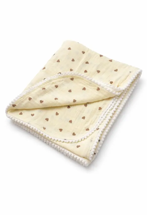 Мусліновий плед жатка 2 шари Сердечка дрібні . Колір: Мокко/Молочний. Розмір:  130/100. Home.mama