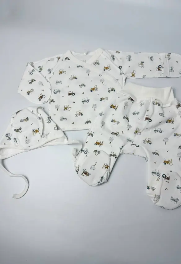 Утеплений комплект (сорочечка, повзунки, шапочка). Розмір: 56 | Колір: Зелений/Бежевий. Sweet Mario