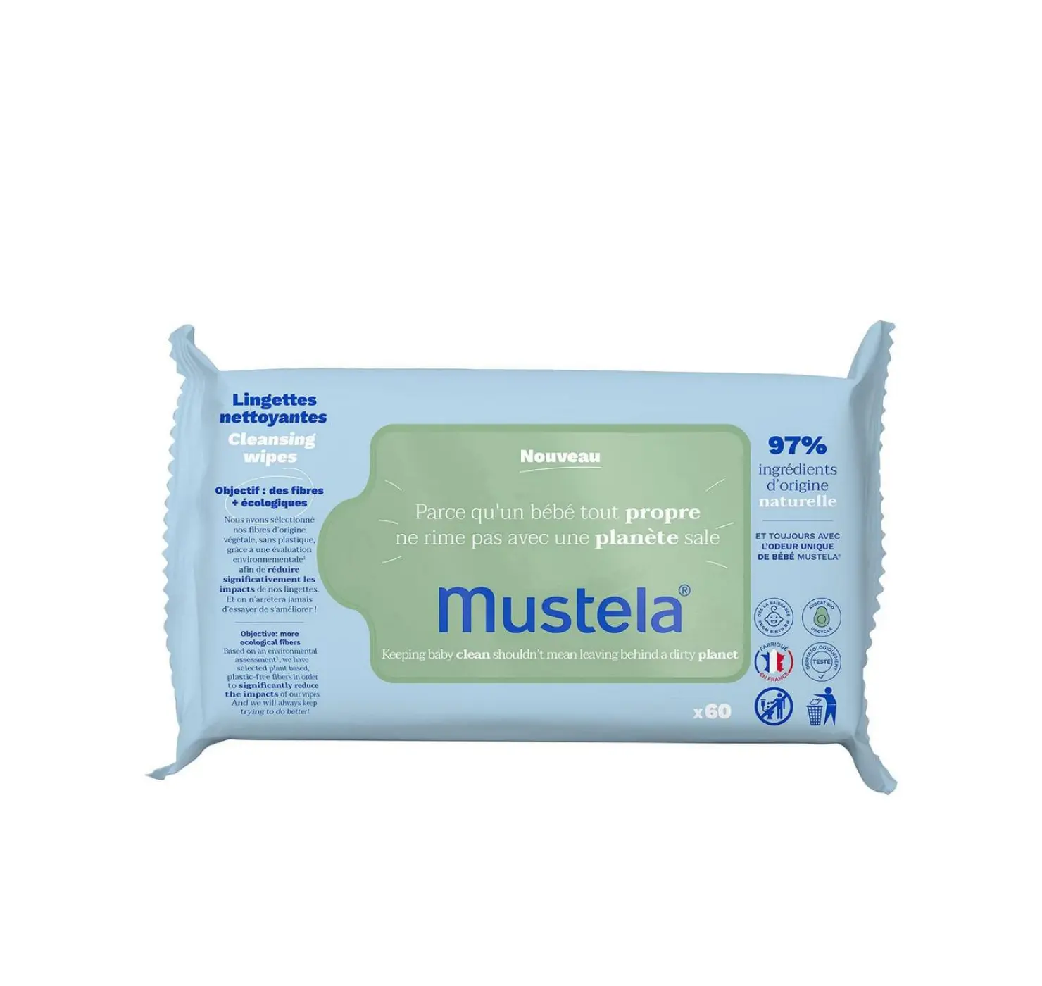 Вологі серветки для очищення тіла. Кількість: 60 шт. Mustela