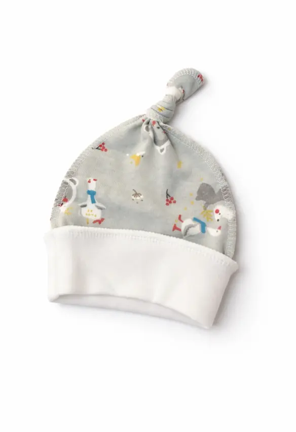 Шапочка в пологовий з вузликом.Принт: Гусочки. Колір : Сірий | Розмір: 0-2 міс .Sweet Mario