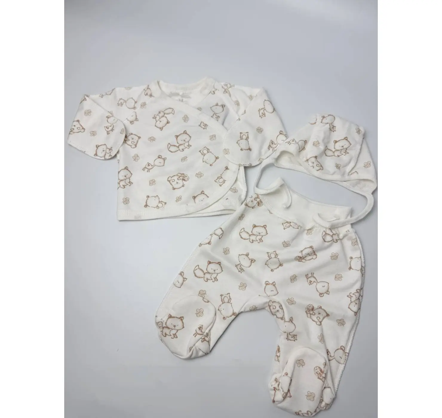 Утеплений комплект (сорочечка, повзунки, шапочка). Розмір: 56 | Колір: Бежевий/Сірий. Sweet Mario вид 6