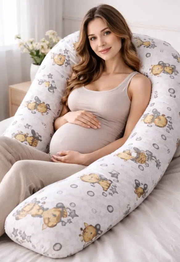 Подушка для вагітних Бавовняна Підкова Жирафики| Колір: Сірий/Коричневий. Розмір:160 см. Home.mama