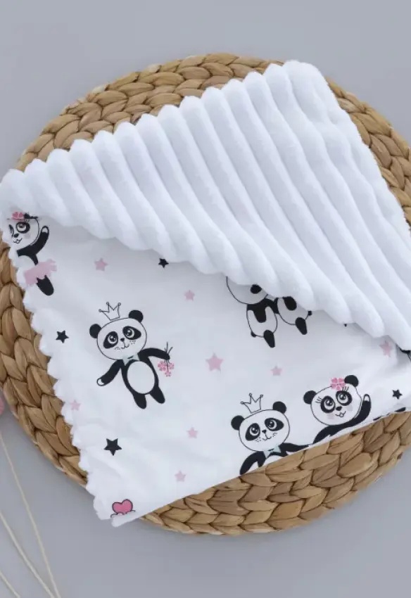 Плед плюшевий Панди. Розмір: 100х80 | Колір: Білий/Рожевий | Матеріал: Плюш/Бавовна. Home.mama