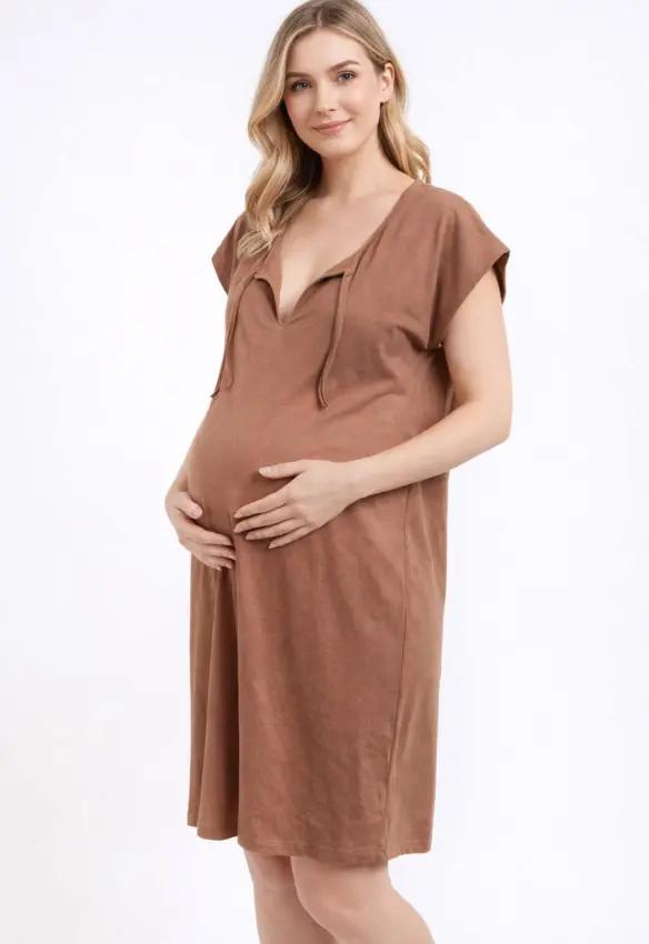 Нічна з великим вирізом на пологи. Розмір: 54/56| Колір:  Латте. Сонечко