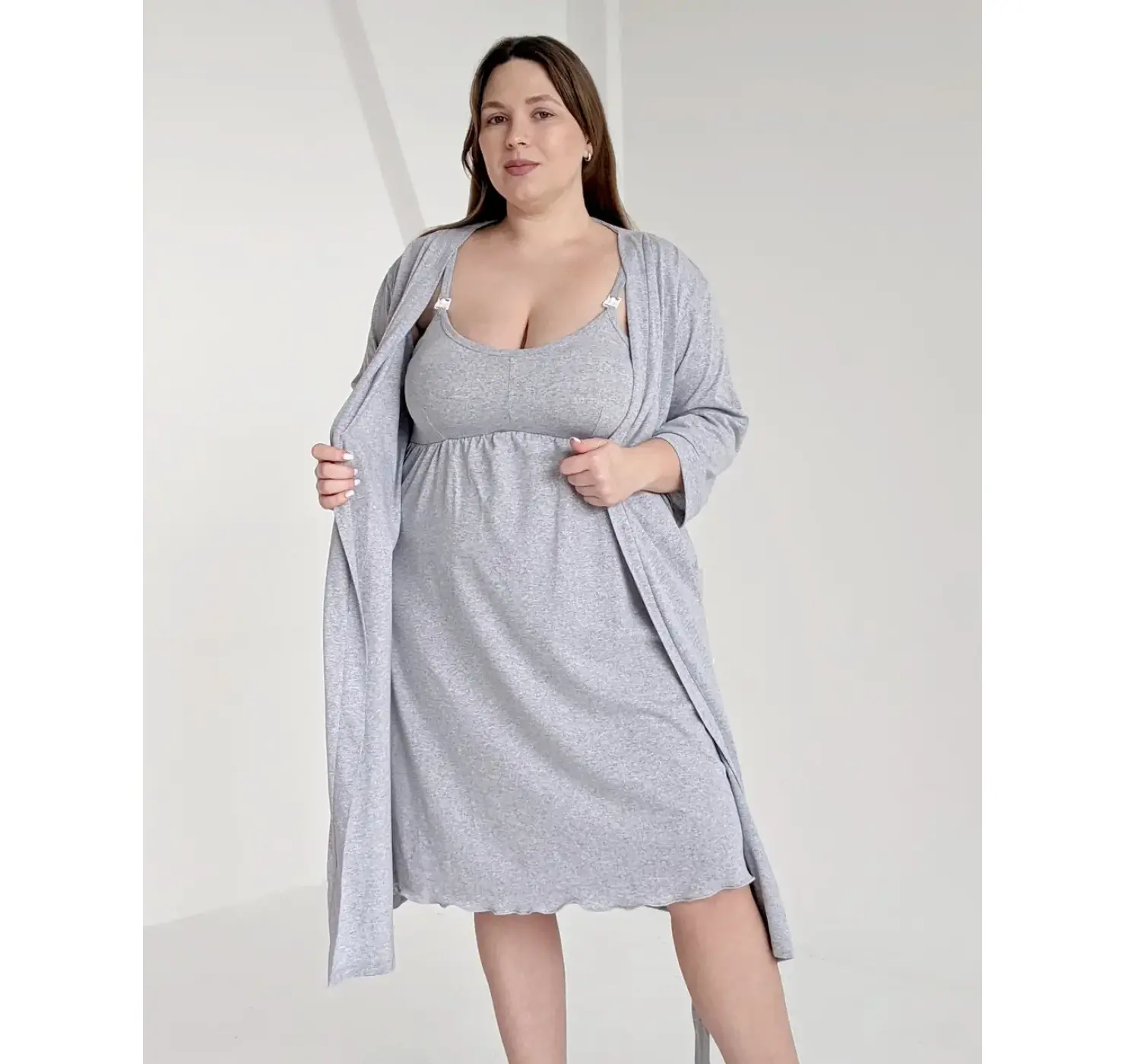 Комплект халат і сорочка у пологовий. Колір: Сірий Меланж | Розмір: 58/60. DIVATEX