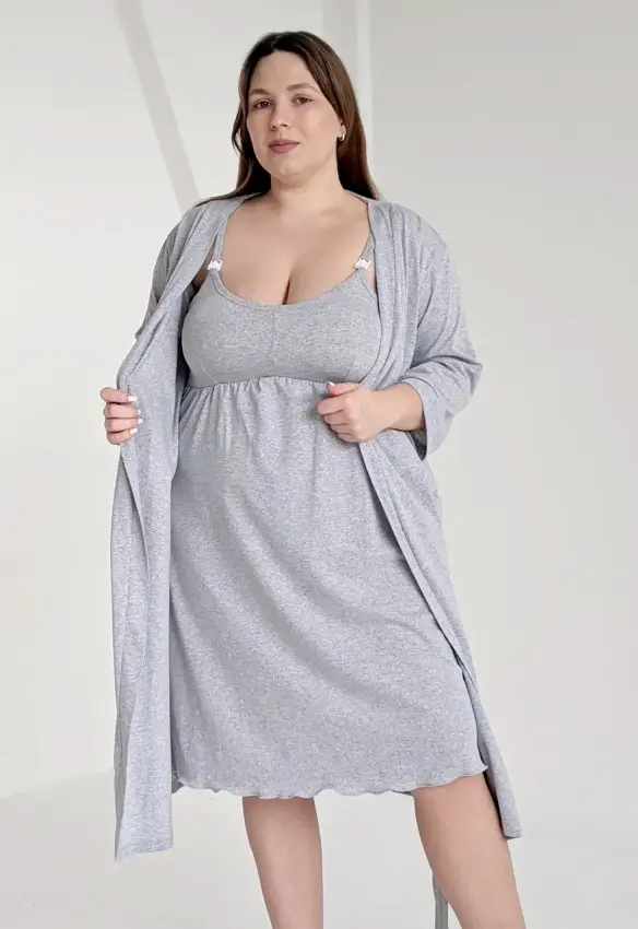 Комплект халат і сорочка у пологовий. Колір: Сірий Меланж | Розмір: 58/60. DIVATEX