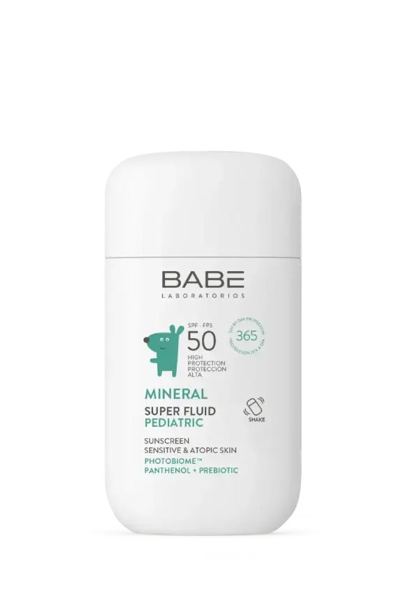 Дитячий сонцезахисний мінеральний флюїд з фізичними фільтрами, пантенолом і пребіотиком spf 50. Розмір: 50 мл. BABE