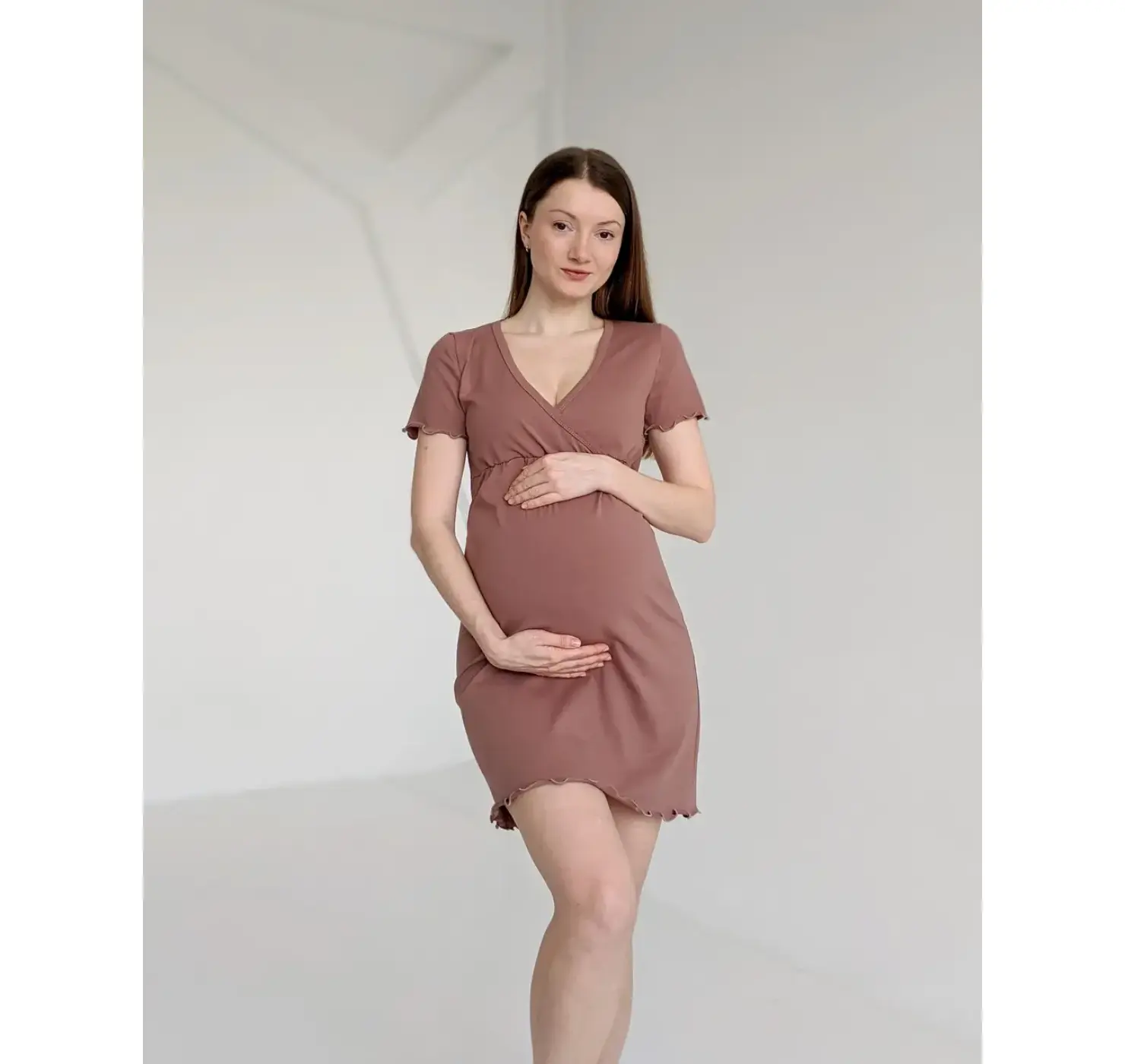 Сорочка для вагітних та годуючих навхрест рукав. Колір: Молочний школад .| Розмір: 42/44. DIVATEX