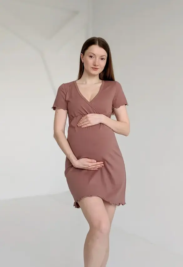 Сорочка для вагітних та годуючих навхрест рукав. Колір: Молочний школад .| Розмір: 42/44. DIVATEX