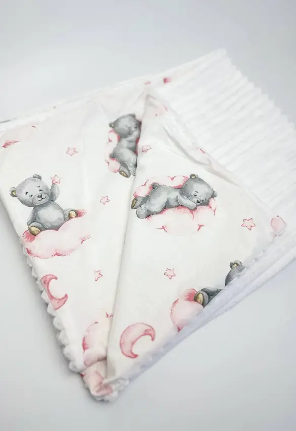 Плед плюшевий Ведмедики. Розмір: 100х80 | Колір: Білий/Пудровий | Матеріал: Плюш/Бавовна. Home.mama